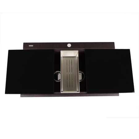 NANTUCKET SINKS Large Double Bowl Prep Station Topmount Granite Composite Brown PR3420PS-BR